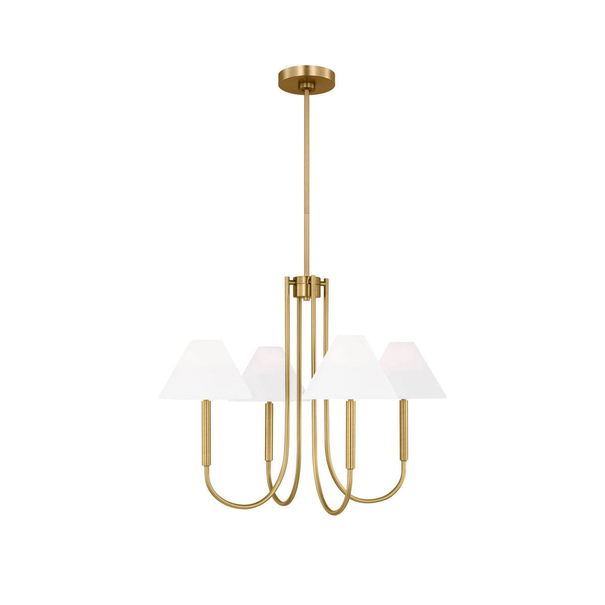 Porteau Chandelier - Modern Classic Swooping Brass & Fabric Shade Light