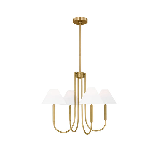 Porteau Chandelier - Modern Classic Swooping Brass & Fabric Shade Light