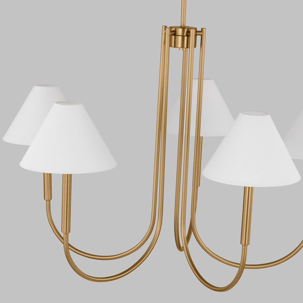 Porteau Chandelier - Modern Classic Swooping Brass & Fabric Shade Light