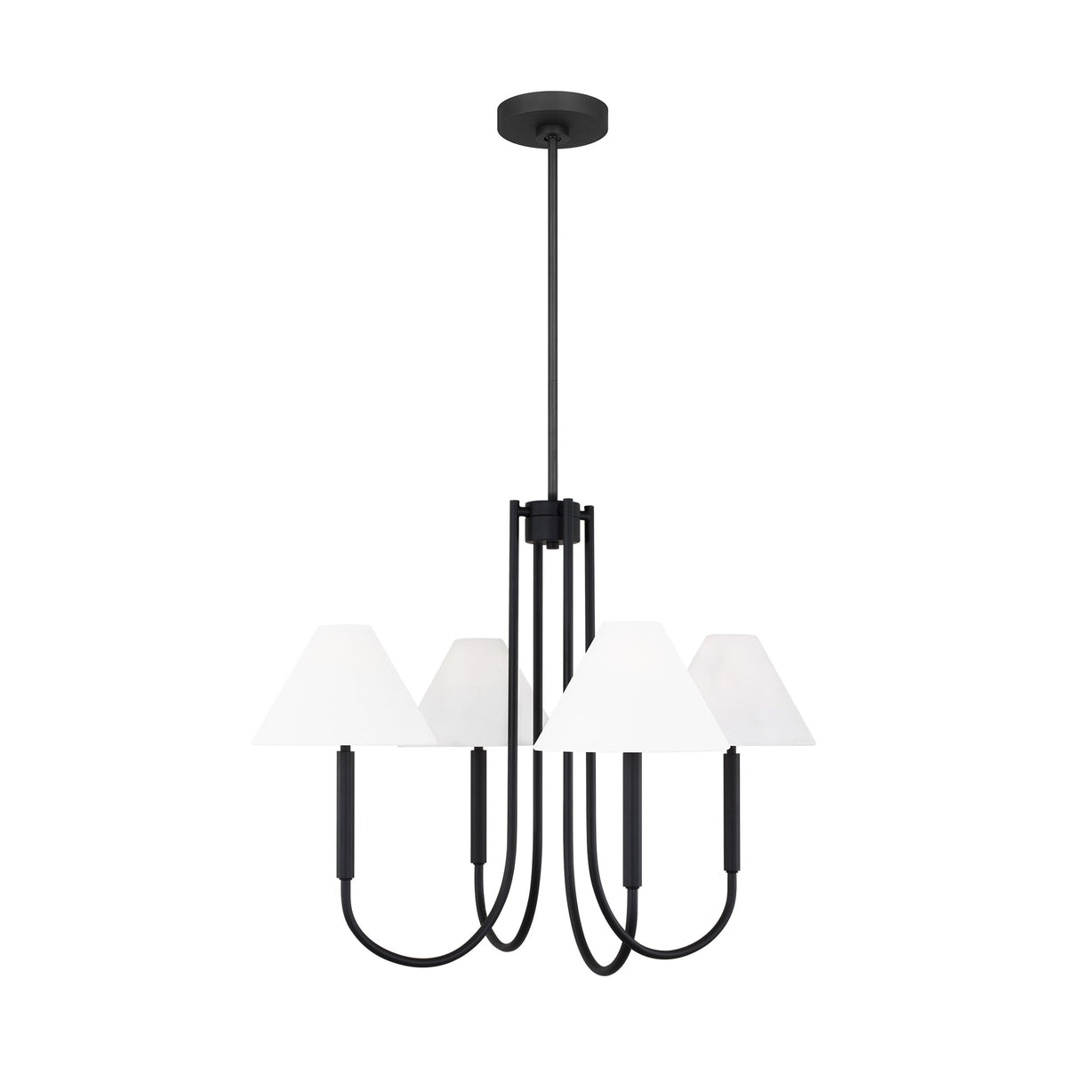 Porteau Chandelier - Modern Classic Swooping Brass & Fabric Shade Light