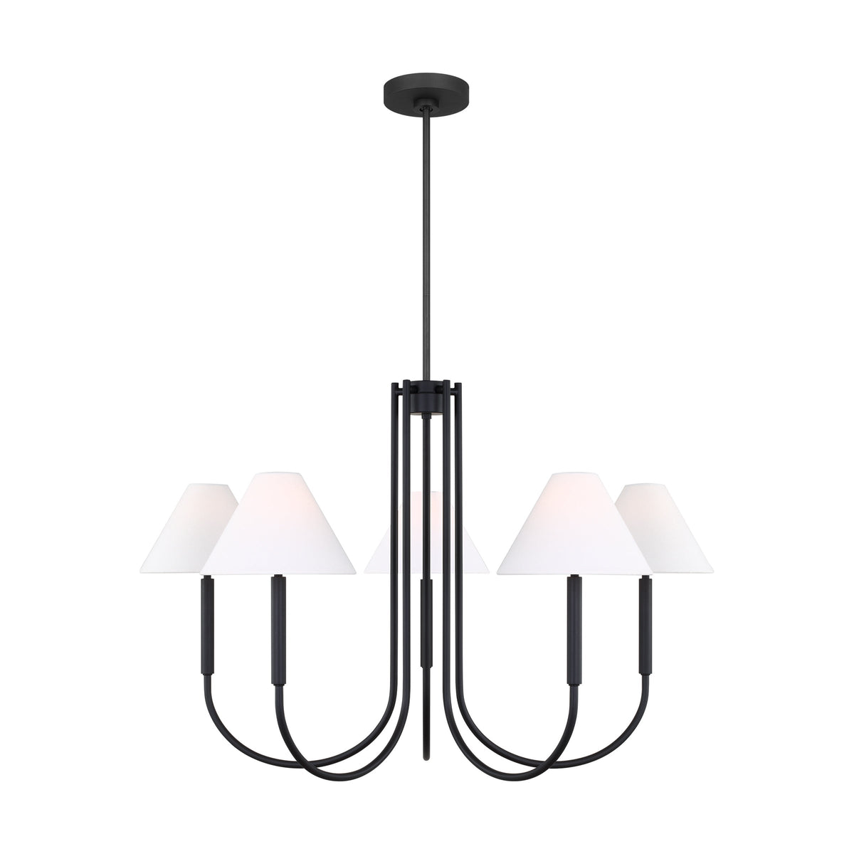 Porteau Chandelier - Modern Classic Swooping Brass & Fabric Shade Light