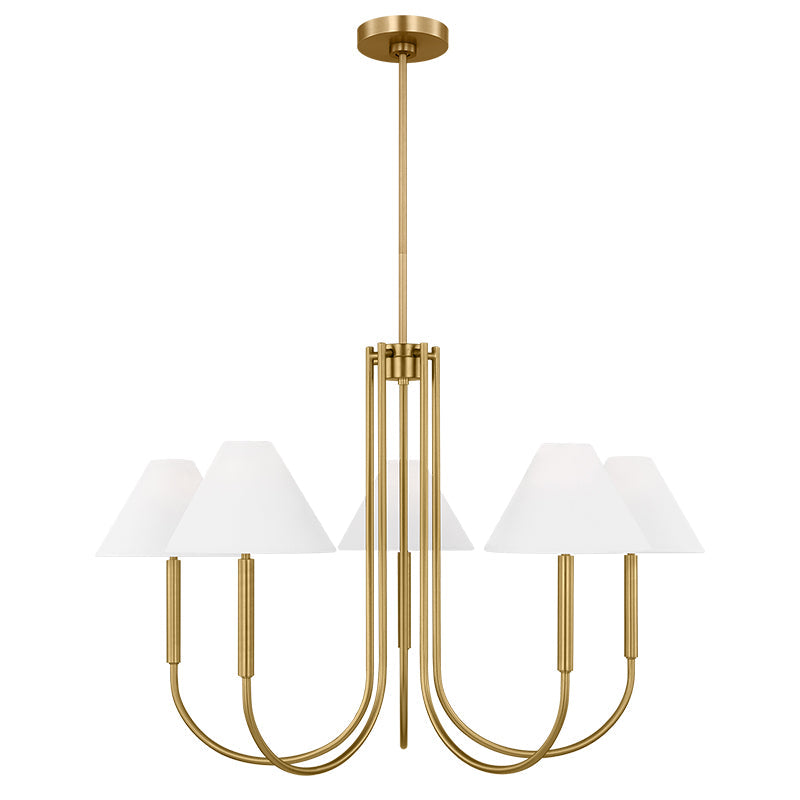 Porteau Chandelier - Modern Classic Swooping Brass & Fabric Shade Light