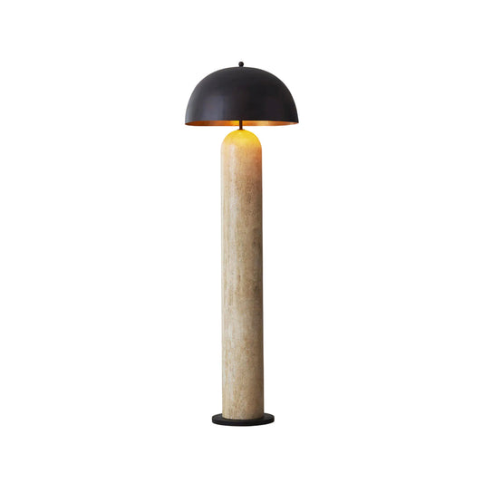 Portia Floor Lamp - Carved Travertine Stone & Metal Shade Light