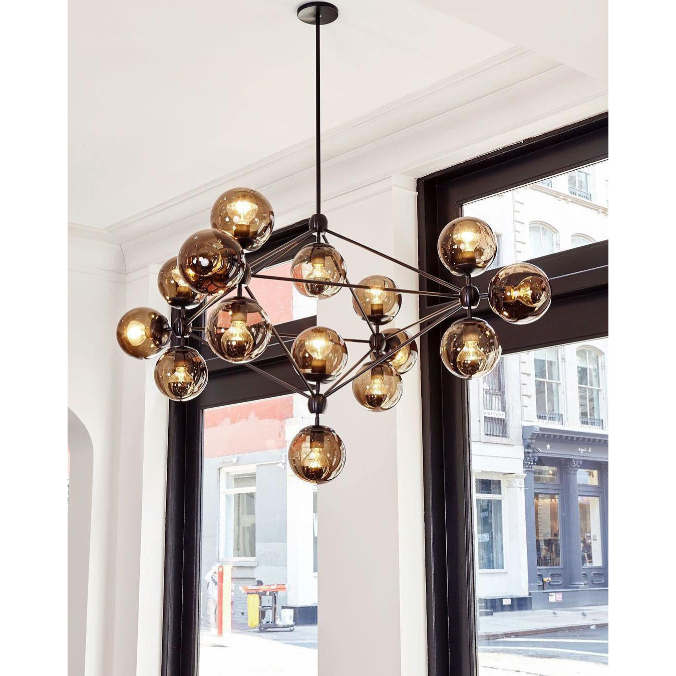Possini Euro Gable Modo Chandelier - Modern Geometric Cognac Glass Light