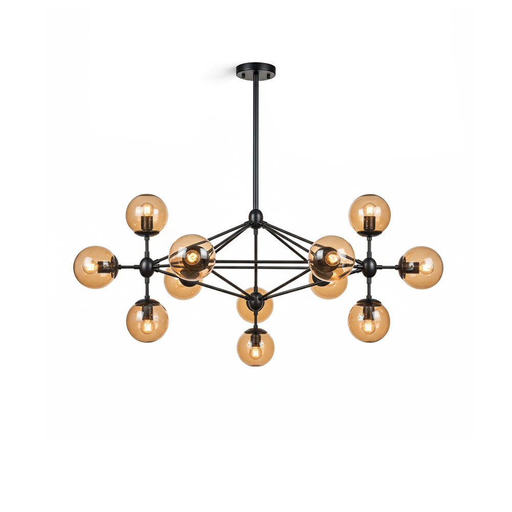 Possini Euro Gable Modo Chandelier - Modern Geometric Cognac Glass Light