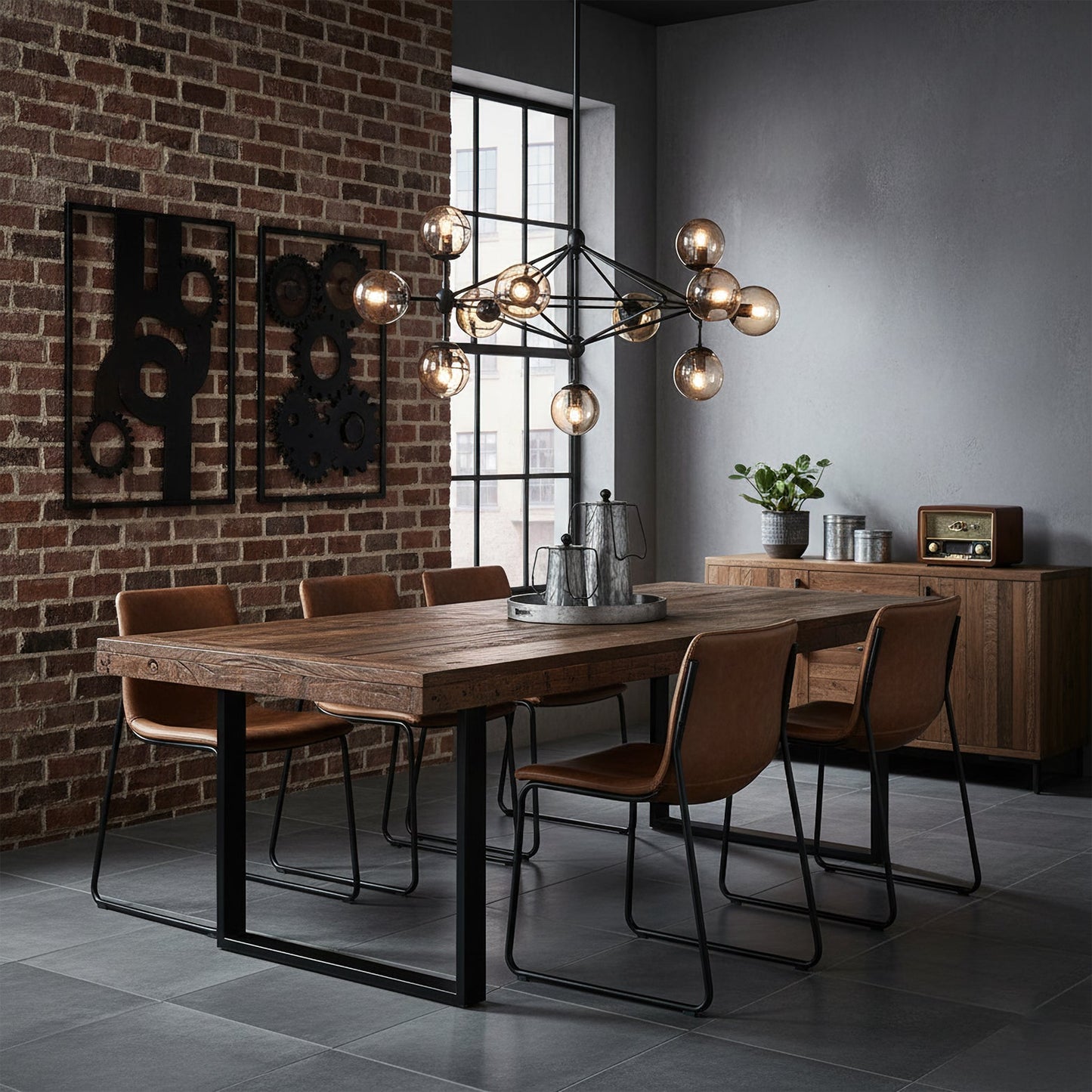 Possini Euro Gable Modo Chandelier - Modern Geometric Cognac Glass Light