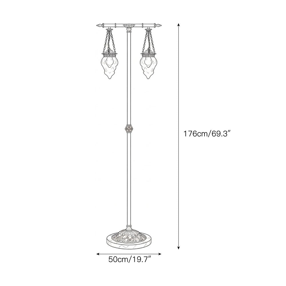 Priest Floor Lamp - Brass & White Glass Dual-Globe Marble Base Light