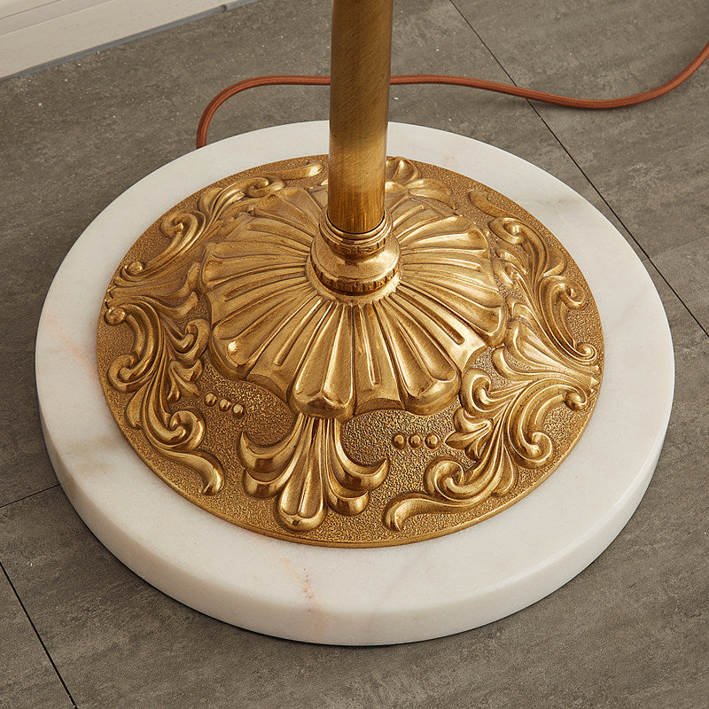 Priest Floor Lamp - Brass & White Glass Dual-Globe Marble Base Light