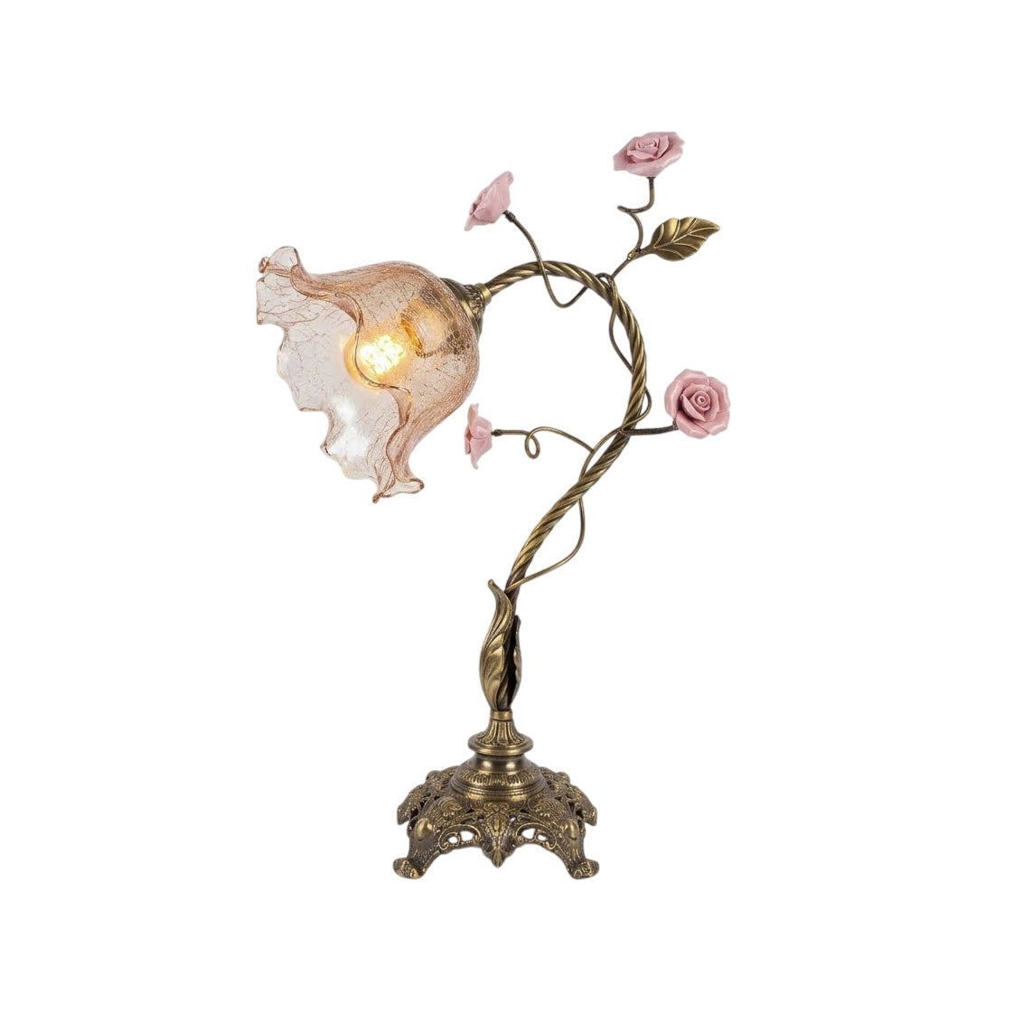 Primavera Flowers Table Lamp - Ceramic Floral Accent & Brass Light