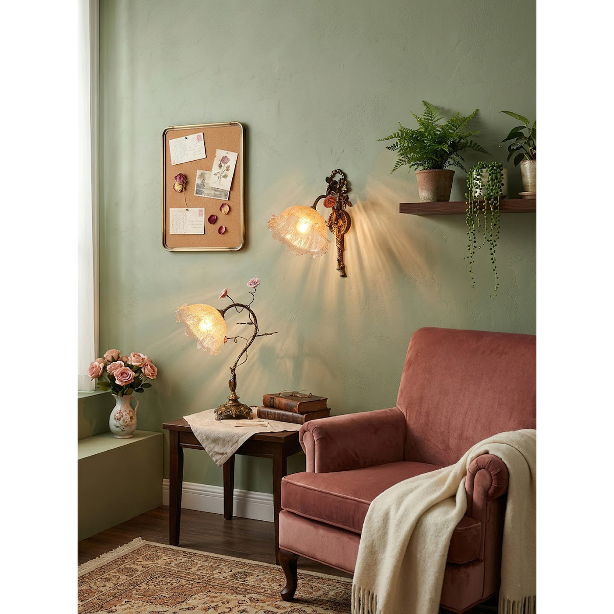 Primavera Flowers Table Lamp - Ceramic Floral Accent & Brass Light