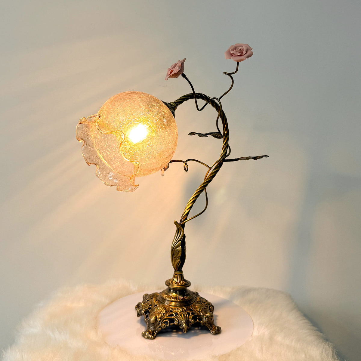 Primavera Flowers Table Lamp - Ceramic Floral Accent & Brass Light
