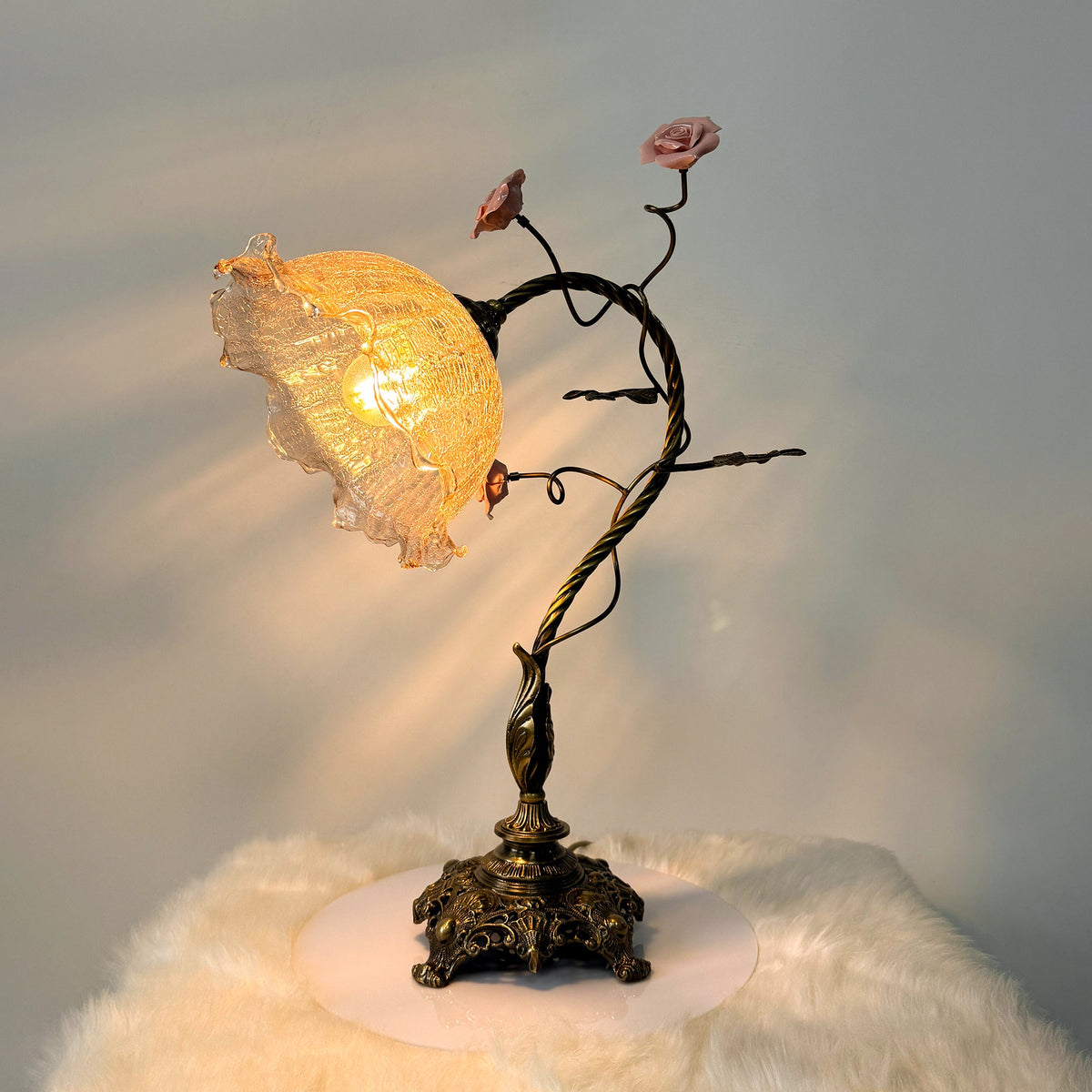 Primavera Flowers Table Lamp - Ceramic Floral Accent & Brass Light
