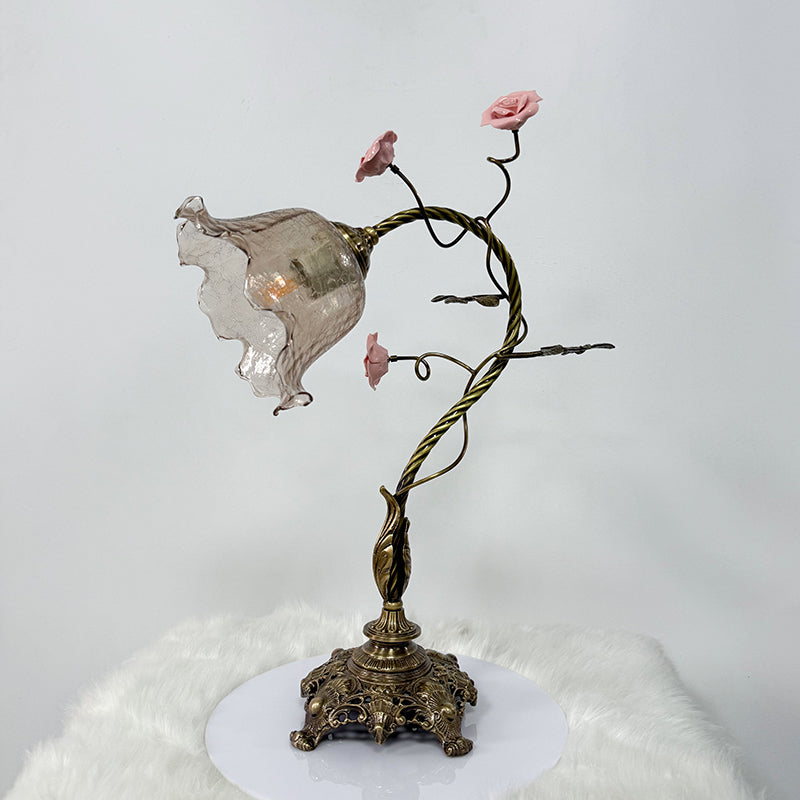 Primavera Flowers Table Lamp - Ceramic Floral Accent & Brass Light
