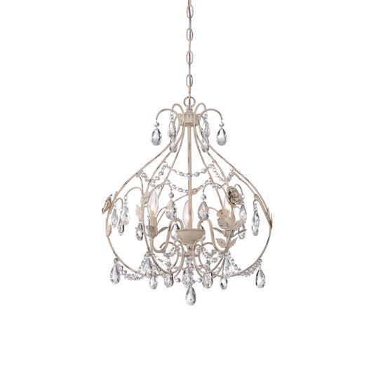 Provencal Blanc Chandelier - Distressed Old White & Crystal French Country Light