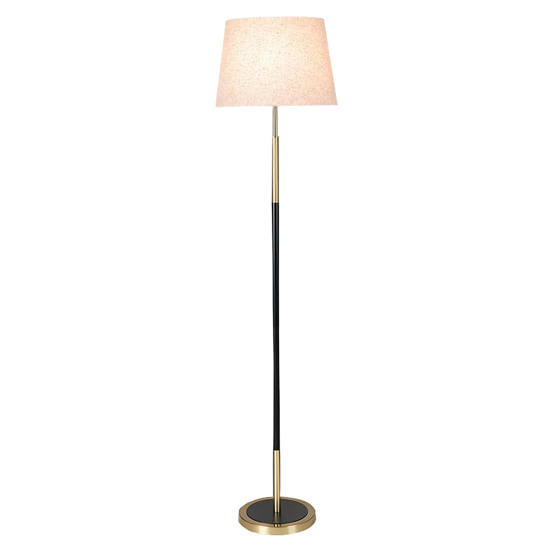 Vintage Wrought Iron Floor Lamp – Black Gold Industrial Frame & Fabric Shade Floor Light