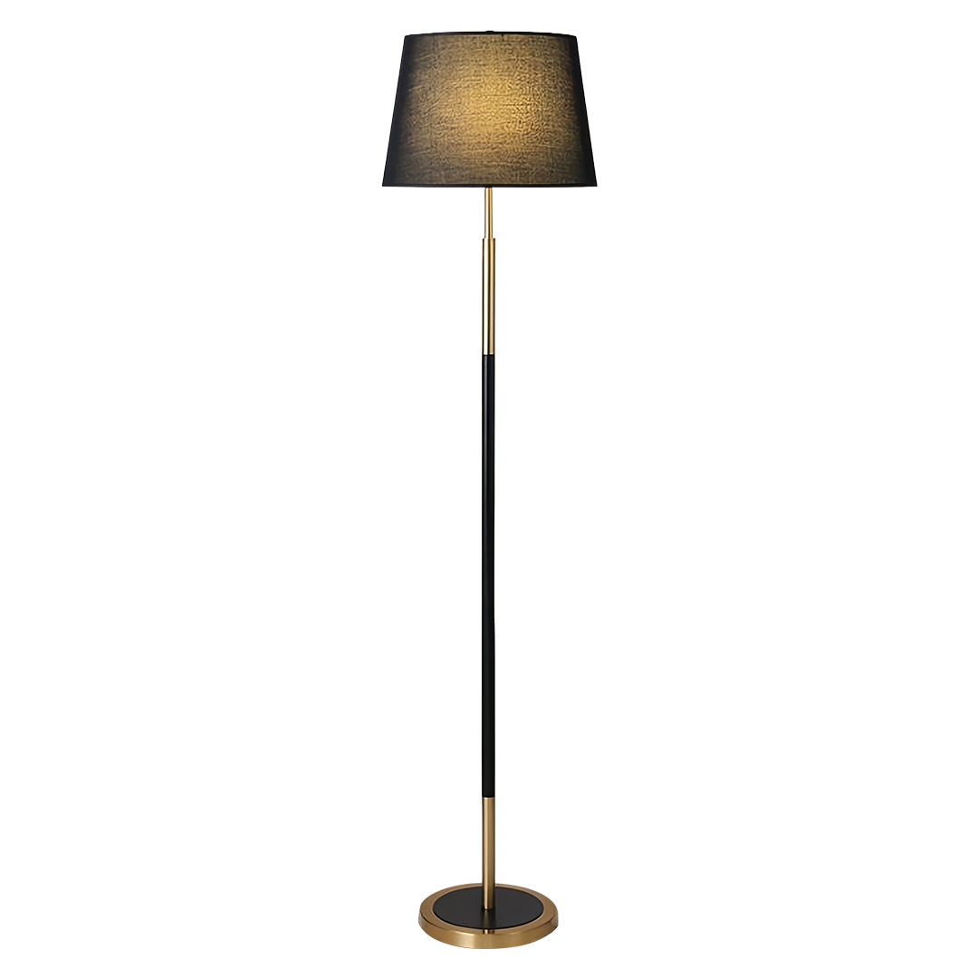 Vintage Wrought Iron Floor Lamp – Black Gold Industrial Frame & Fabric Shade Floor Light
