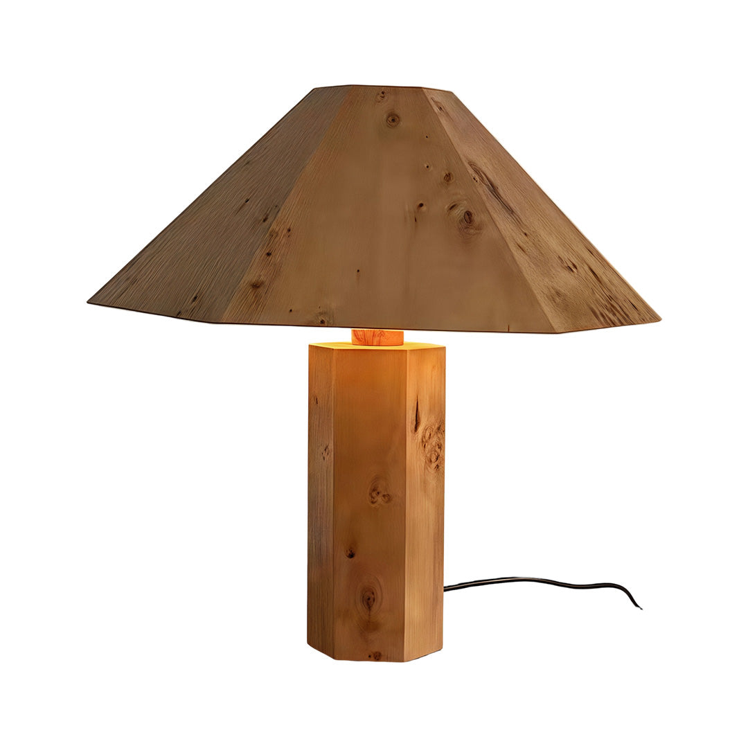 Vintage Wooden Table Lamp – Burl Wood Wabi-Sabi Cone Accent & Ambient Light