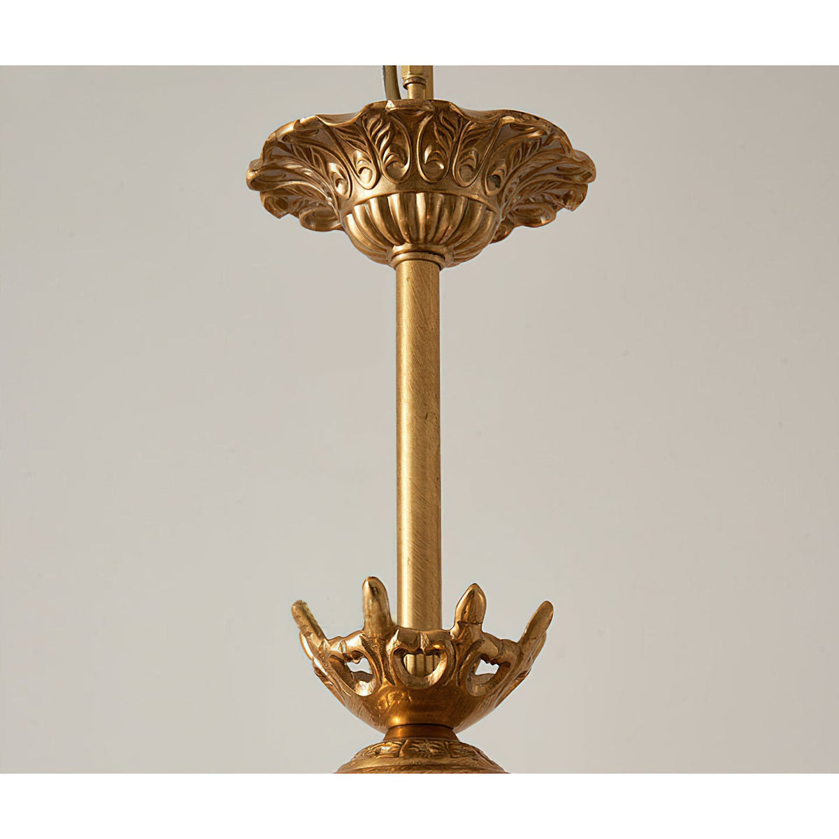 Quezal Chandelier - Architectural Brass & Glass Shade Light