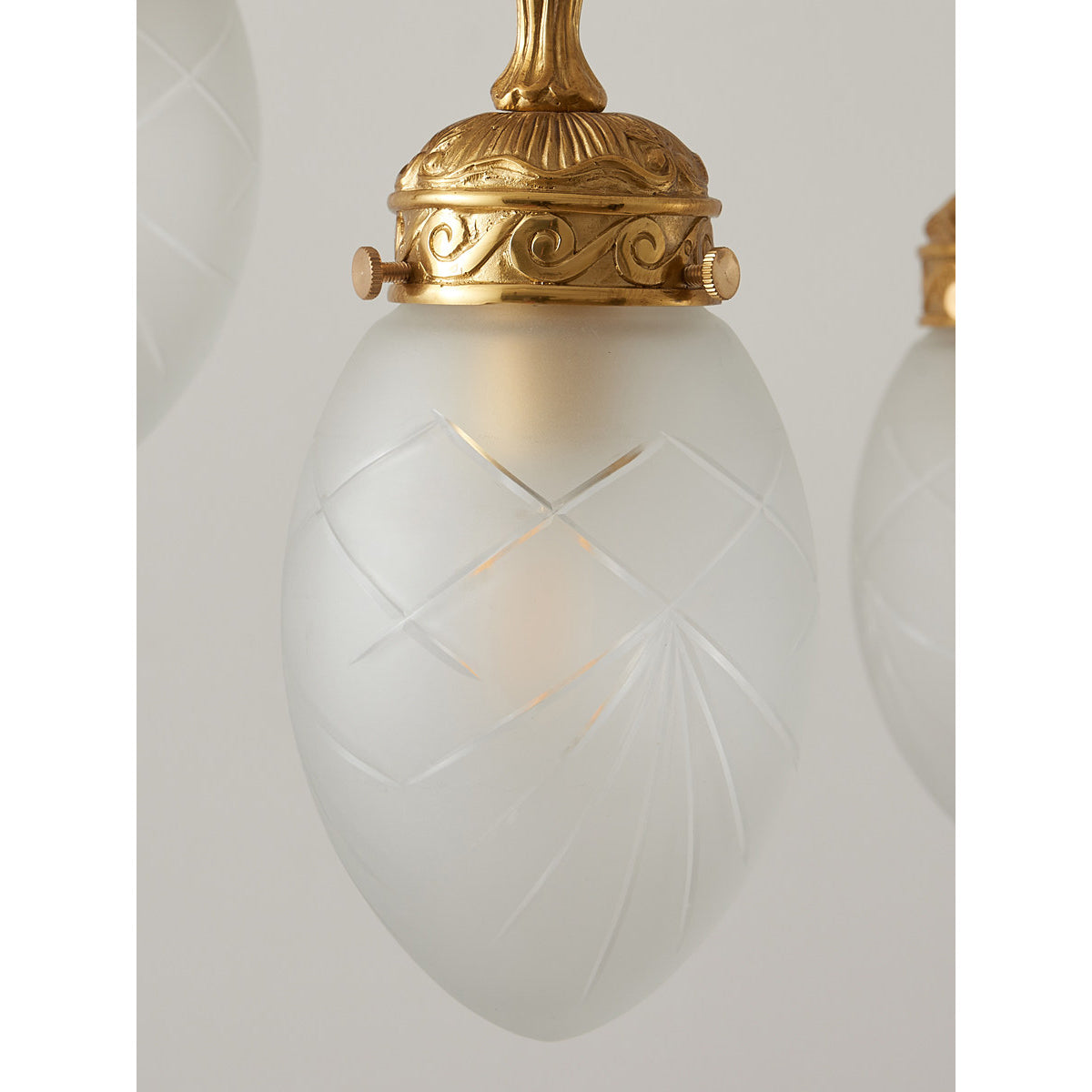 Quezal Chandelier - Architectural Brass & Glass Shade Light