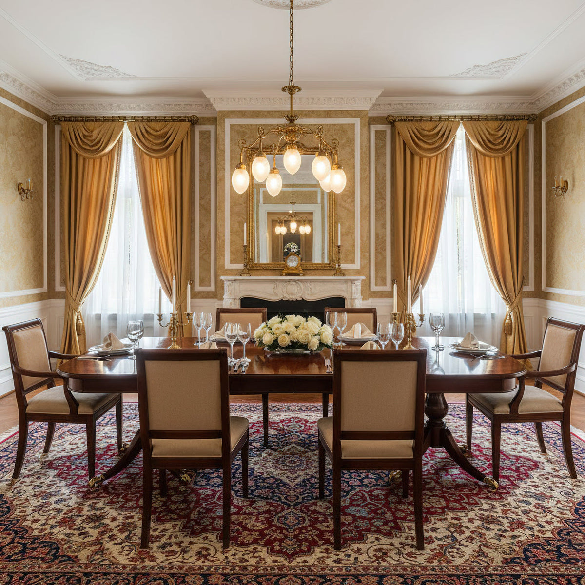 Quezal Chandelier - Architectural Brass & Glass Shade Light