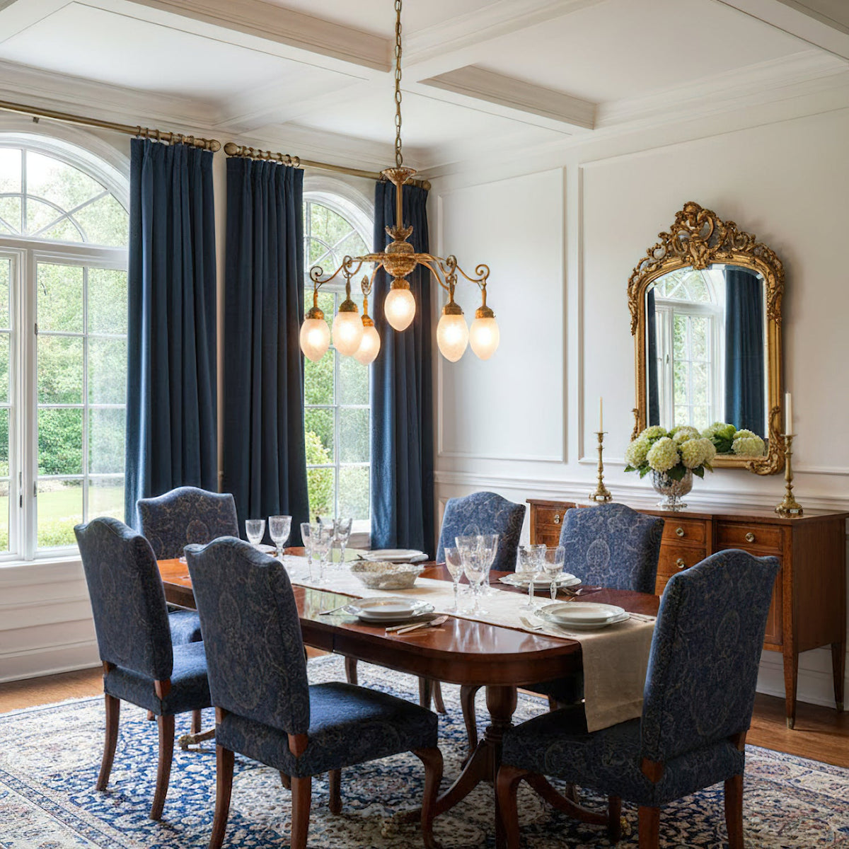 Quezal Chandelier - Architectural Brass & Glass Shade Light