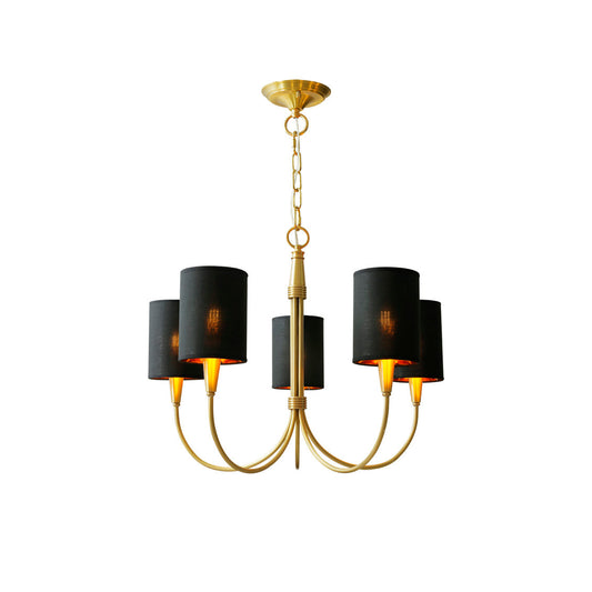 Quincy Chandelier - Traditional Brass Arm & Fabric Shade Light