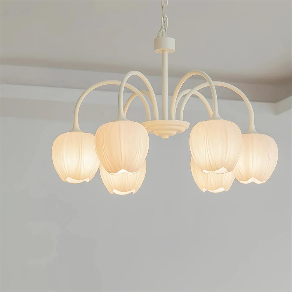 Tulip Matcha Chandelier - Fresh Matcha Green & Creamy White Glass Pendant | Modern Spring Floral Chandelier