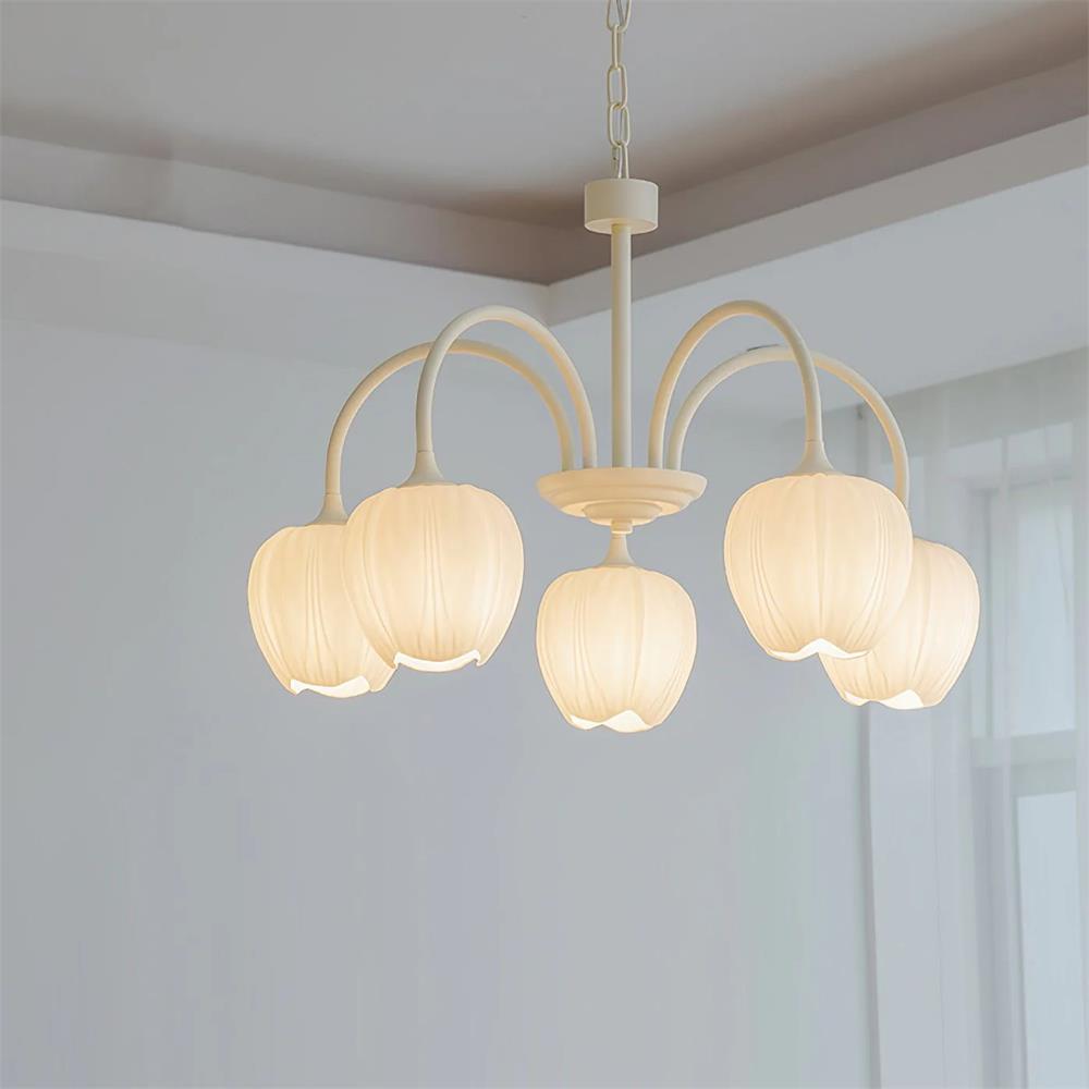 Tulip Matcha Chandelier - Fresh Matcha Green & Creamy White Glass Pendant | Modern Spring Floral Chandelier