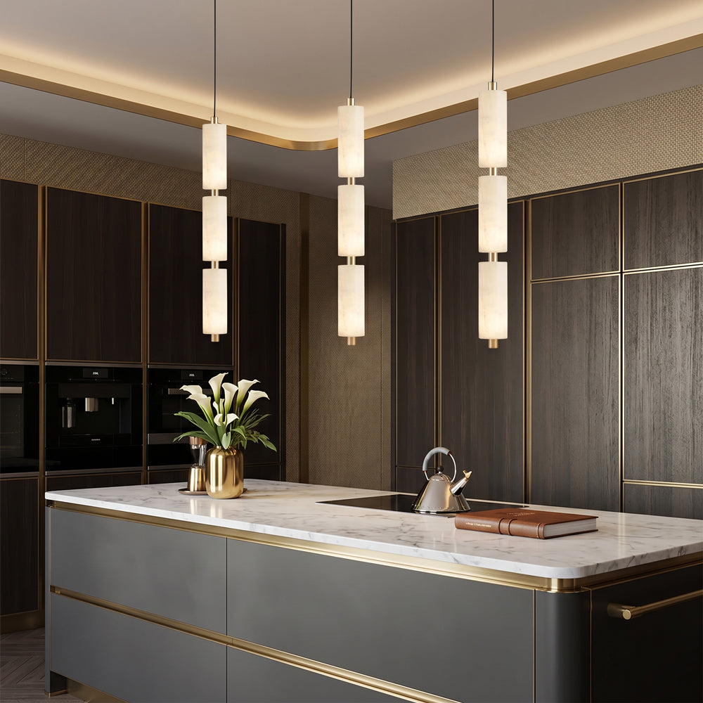 Odyssey Cluster Pendant Light - Solid Brass & Natural Alabaster Column Light