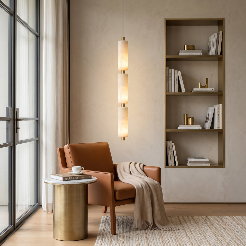 Odyssey Cluster Pendant Light - Solid Brass & Natural Alabaster Column Light