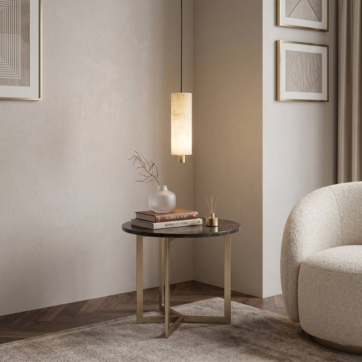Odyssey Cluster Pendant Light - Solid Brass & Natural Alabaster Column Light