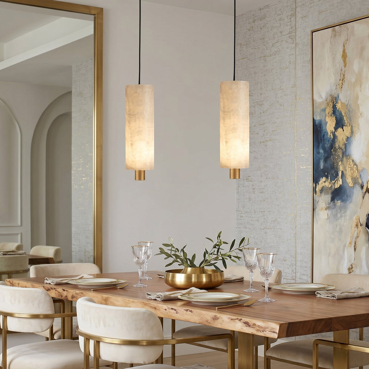 Odyssey Cluster Pendant Light - Solid Brass & Natural Alabaster Column Light