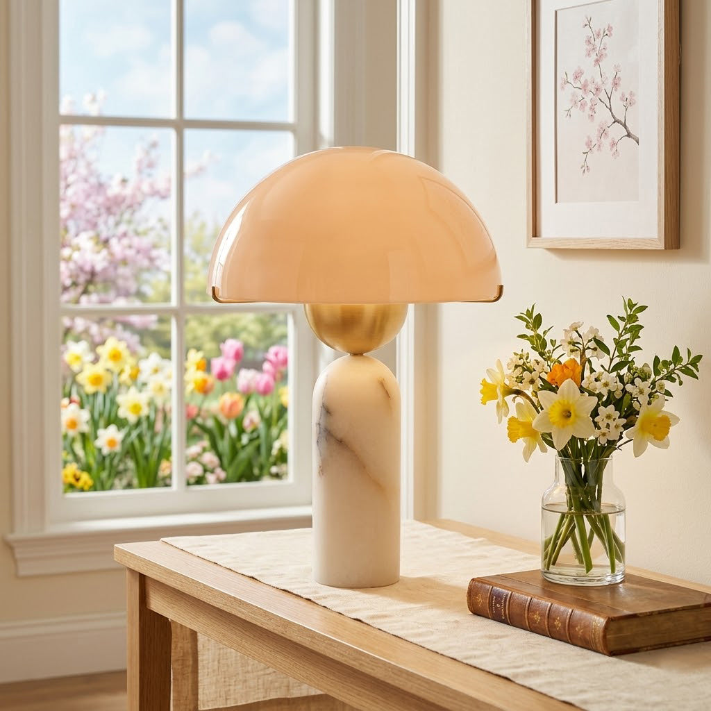 Peono Alabaster Table Lamp - Hand-Cut Natural Stone & Gold Accent Light