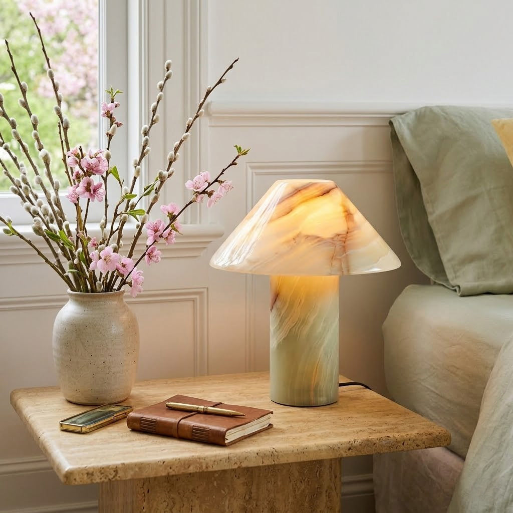 Pillar Stone Table Light - Solid Marble & Jade Sculptural Accent Lamp