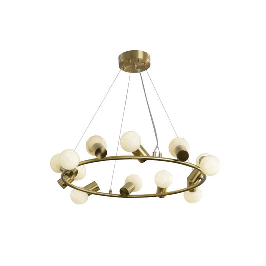 Raechelle Alabaster Chandelier - Antique Brass & Natural Stone Globe Light