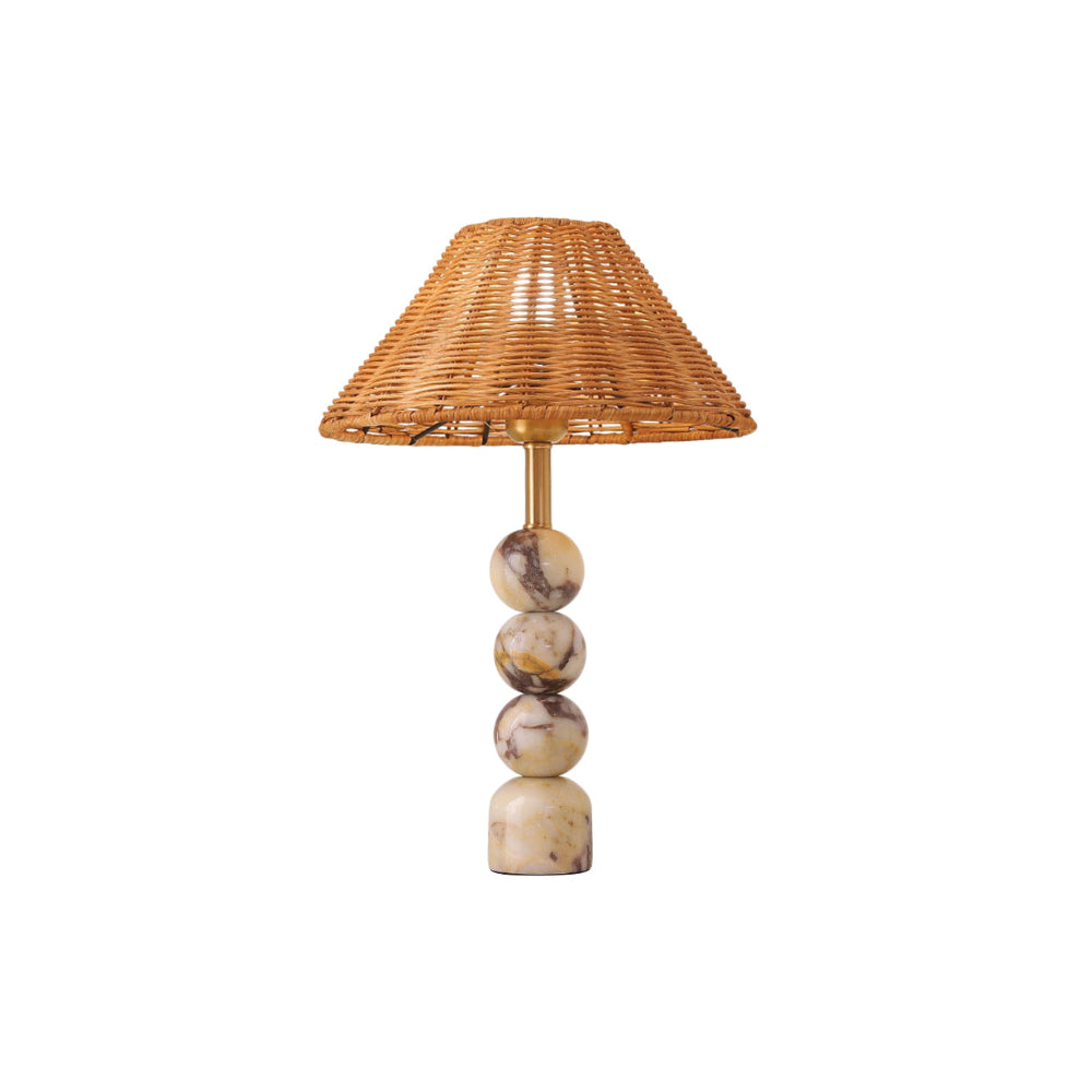 Rattan Marble Table Lamp - Italian Marble Base & Woven Shade