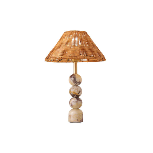 Rattan Marble Table Lamp - Italian Marble Base & Woven Shade