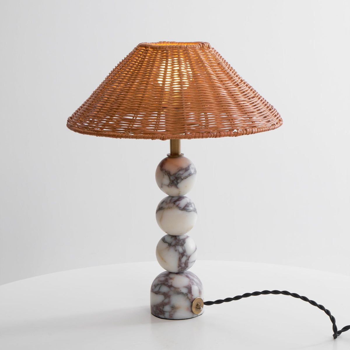 Rattan Marble Table Lamp - Italian Marble Base & Woven Shade