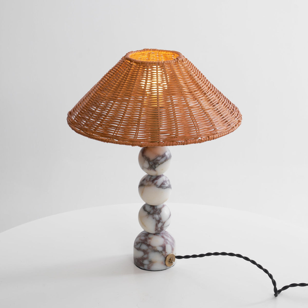 Rattan Marble Table Lamp - Italian Marble Base & Woven Shade