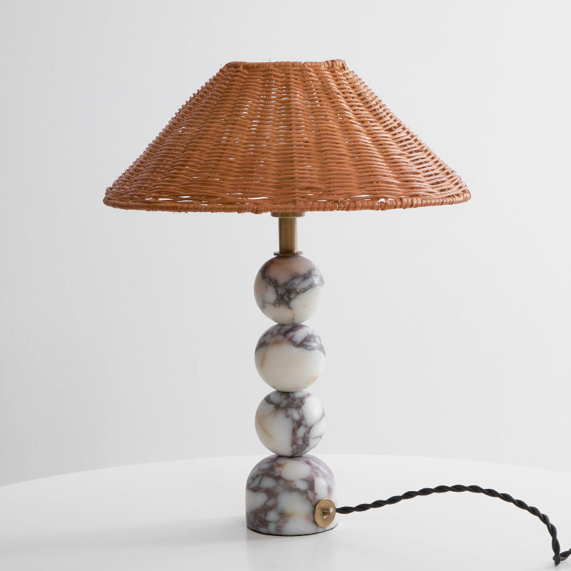 Rattan Marble Table Lamp - Italian Marble Base & Woven Shade