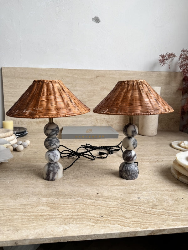 Rattan Marble Table Lamp - Italian Marble Base & Woven Shade