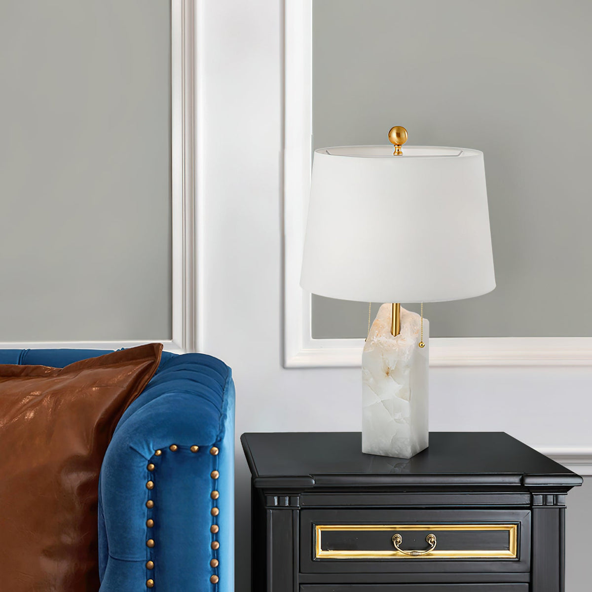 Raw Alabaster Table Lamp - Natural Stone Base & Linen Shade
