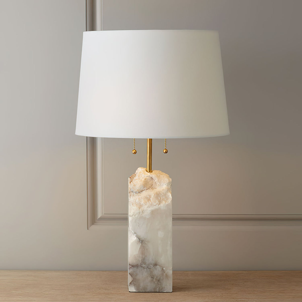 Raw Alabaster Table Lamp - Natural Stone Base & Linen Shade
