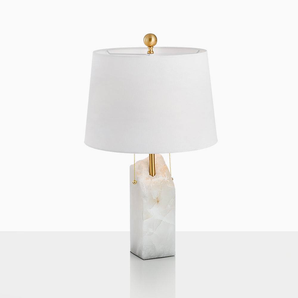 Raw Alabaster Table Lamp - Natural Stone Base & Linen Shade