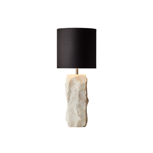 Raw Marble Table Lamp - Natural Stone Base & Round Cotton Shade
