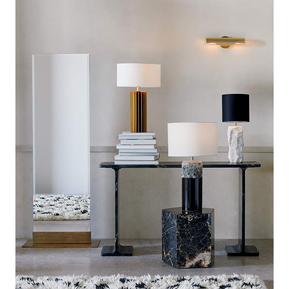 Raw Marble Table Lamp - Natural Stone Base & Round Cotton Shade