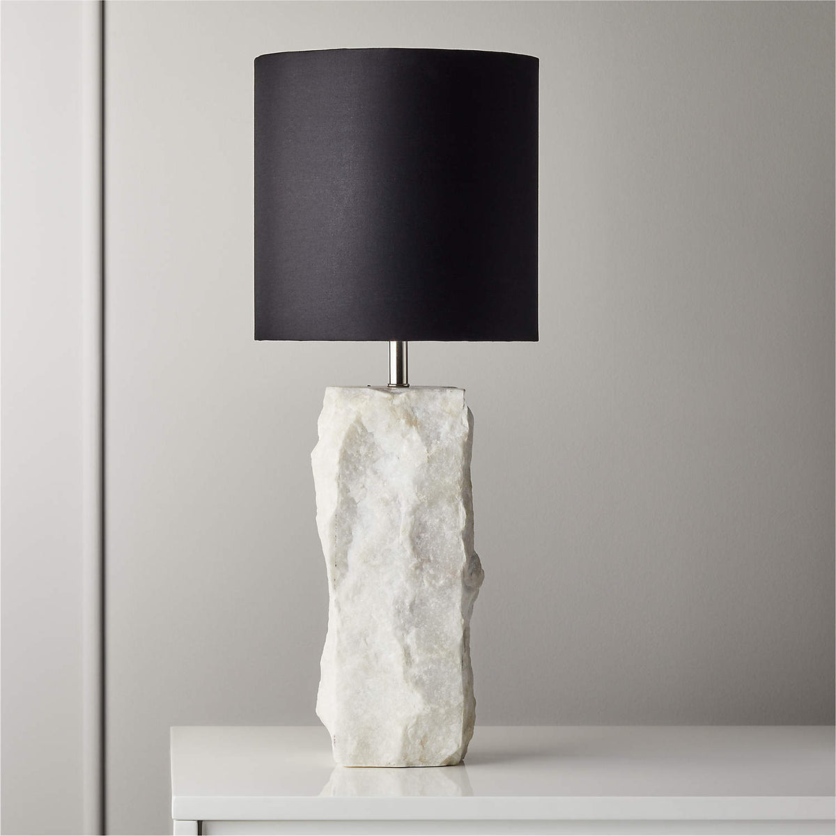 Raw Marble Table Lamp - Natural Stone Base & Round Cotton Shade