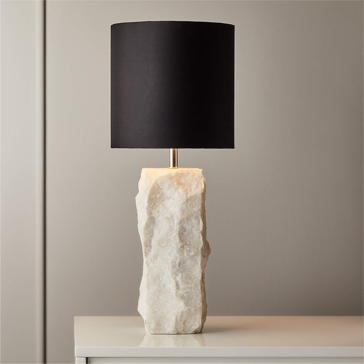 Raw Marble Table Lamp - Natural Stone Base & Round Cotton Shade