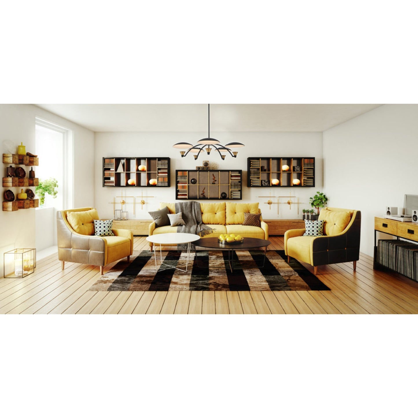 Redding Chandelier - Floating Disc LED Brass Pendant Light