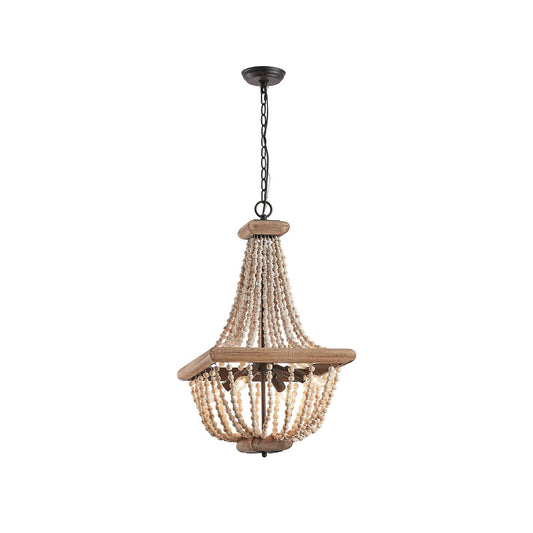 Regas Chandelier - Distressed Wooden Bead Tiered Light